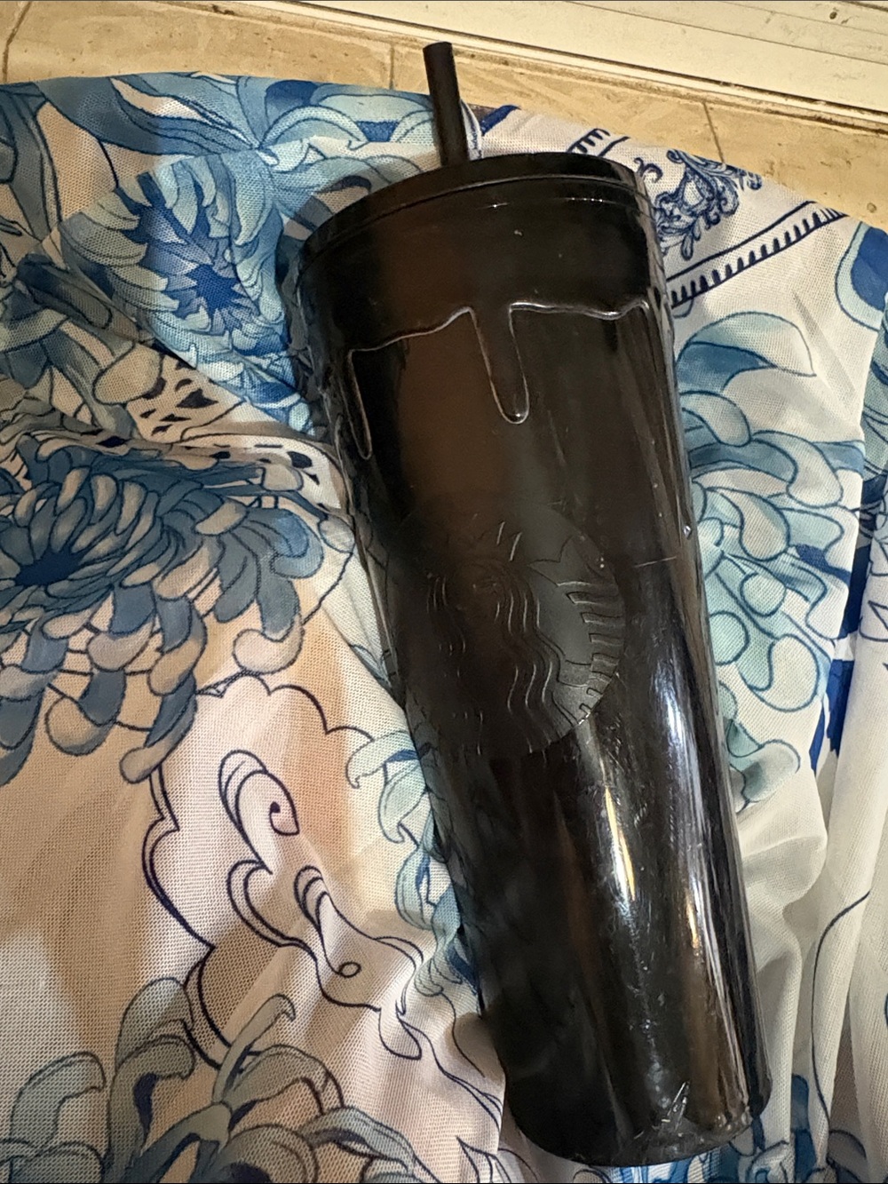 Starbucks Black Embossed Tumbler with Straw